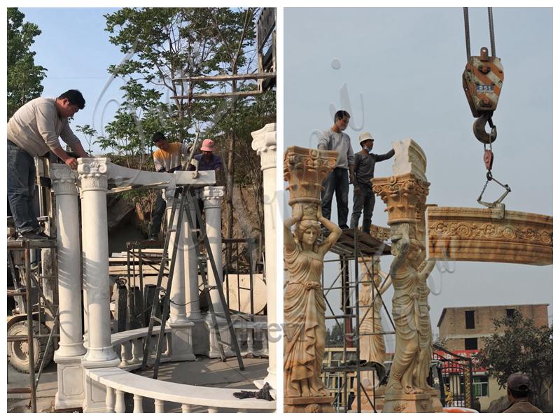 trial installation for the marble column gazebo-Trevi Statue