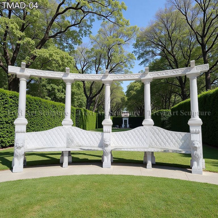 exquisite carved marble garden bench with pillar