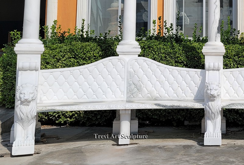 marble garden bench with pillar