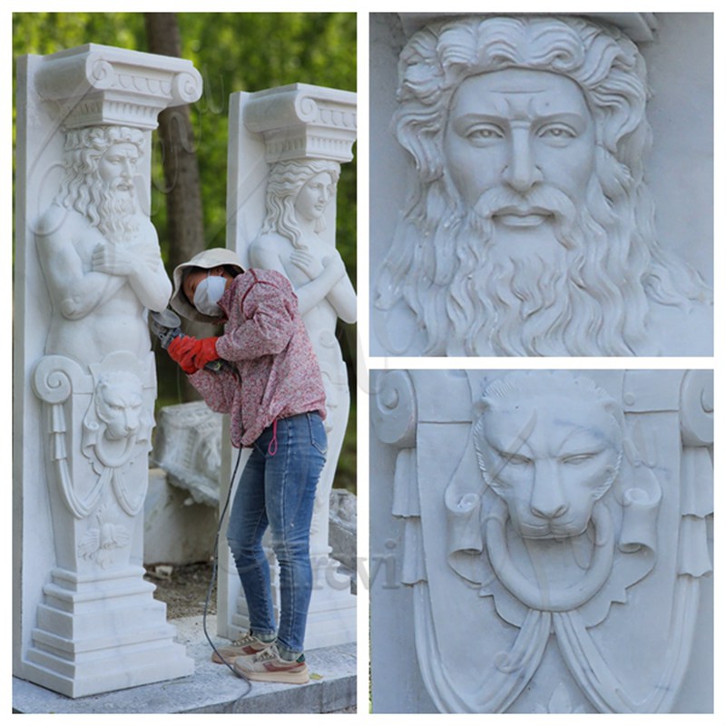 carving details show for the solid marble columns-Trevi Statue