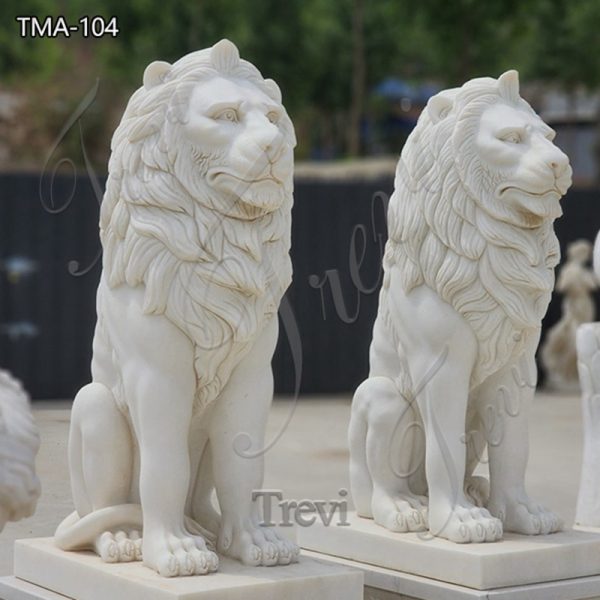 White Marble Sitting Lion Statue for Home Decor TMA-104