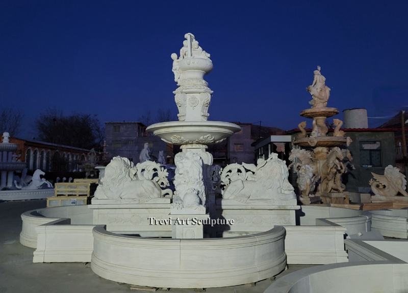 fountain with lion and kid statues design