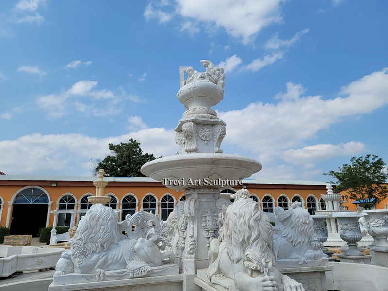 luxurious large fountain with lion and kid statues design