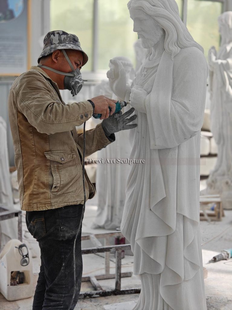 detailed carving of the jesus sculpture