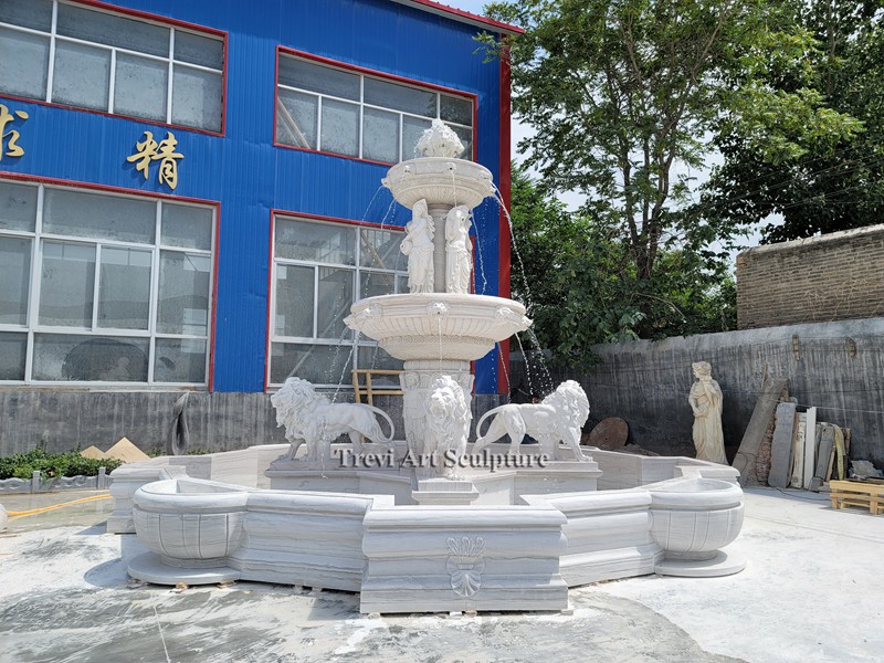 white marble lion water fountain outdoor decor