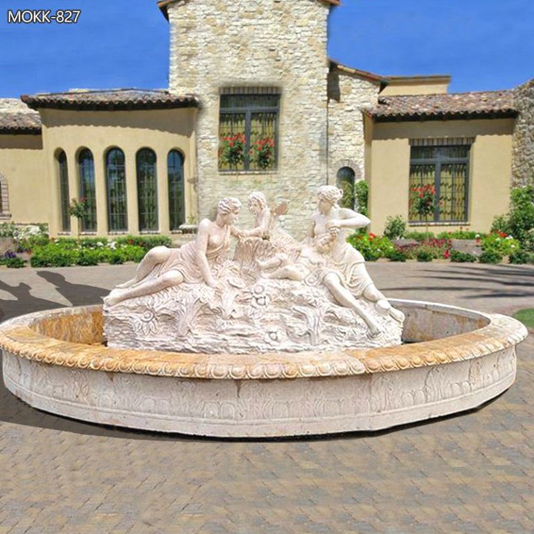 Woman Sculpture Beige Marble Outdoor Fountain for Sale