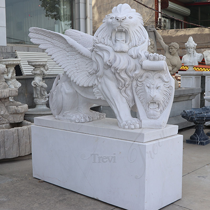 Winged Marble Lion Gargoyle Statues