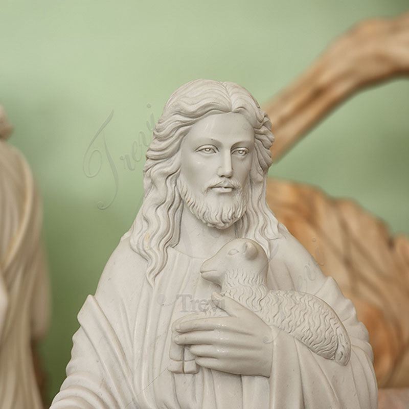 Marble Religious Sculpture Good Shepherd Jesus Hold Lamb