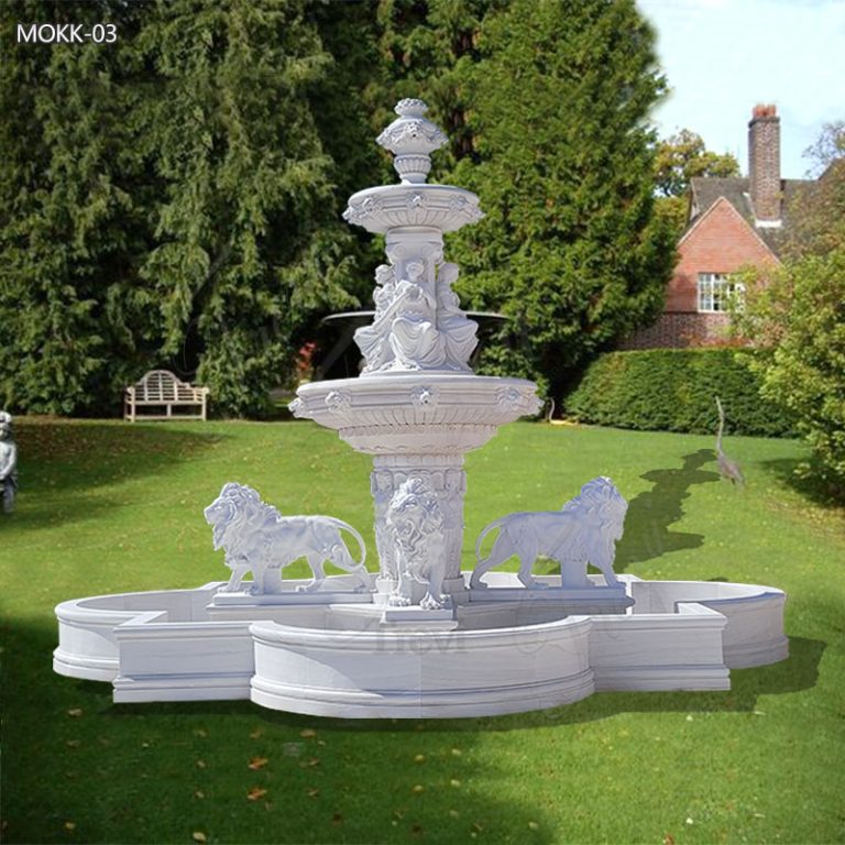 Garden Decoration Outdoor Marble Fountain With Lion Statues for Sale MOKK-03