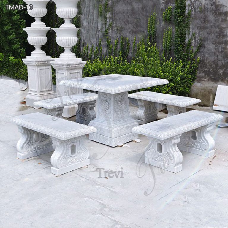 White Marble Table and Bench Outdoor Garden Decoration