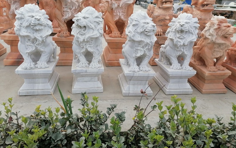 Large In-Stock Marble Lion Sculptures