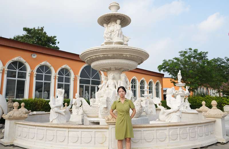 Outdoor Large Garden Marble Water Fountain with Female Sculpture