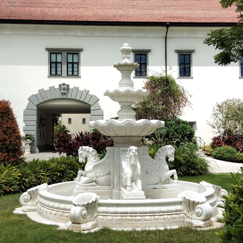 white marble horse fountain