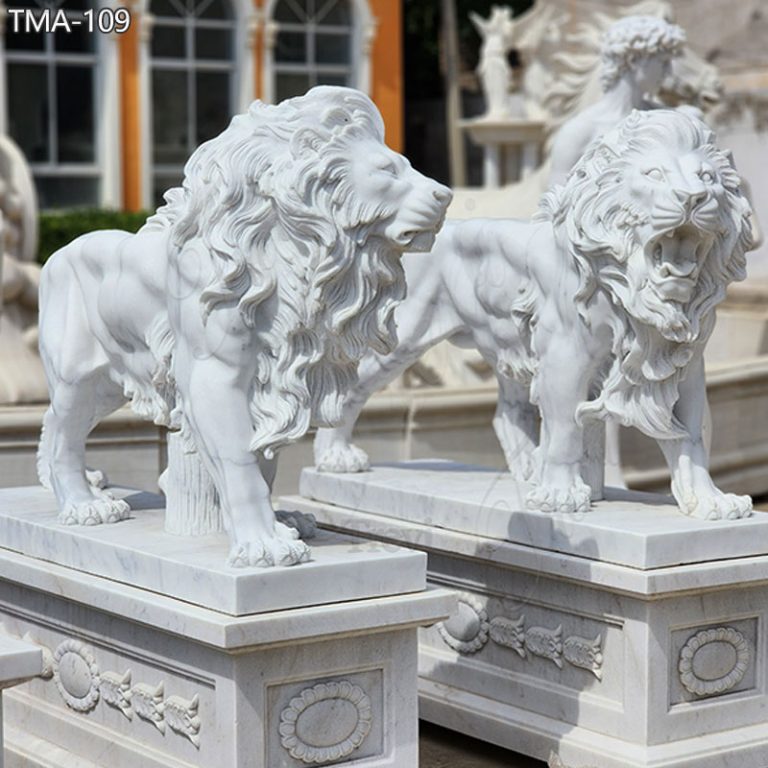 Large White Marble Roaring Lion Statue Garden Deco for Sale