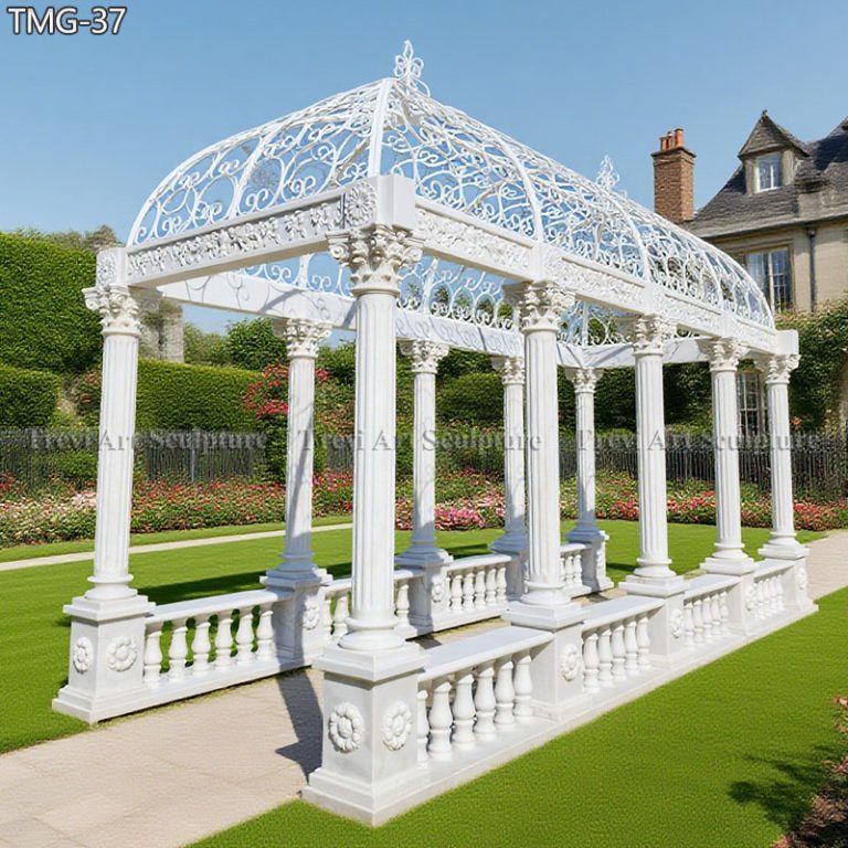 hand carved rectangle white gazebo