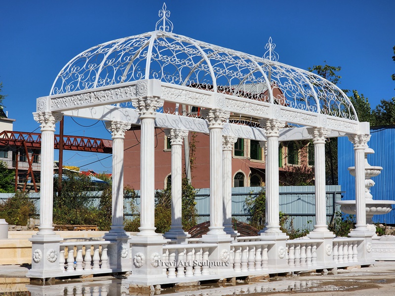 hand carved rectangle white gazebo garden decor