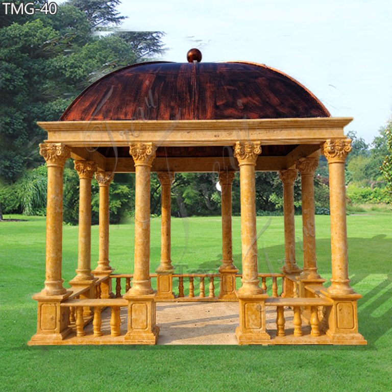 Large Beige Marble Gazebo Outdoor Decor for Sale