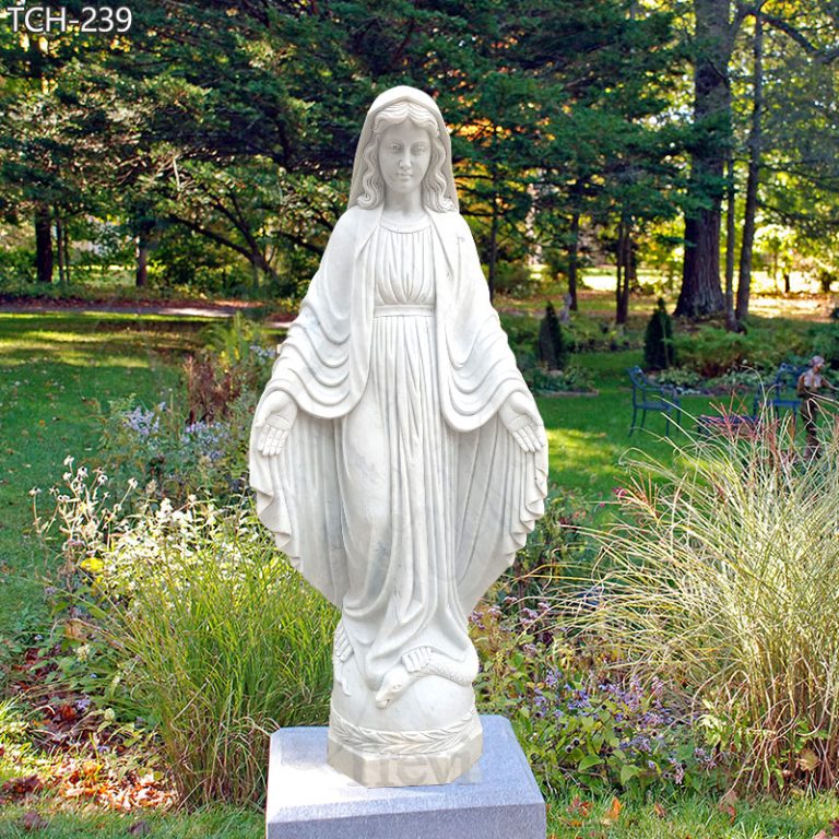 Life-Size White Marble Virgin Mary Statue Outdoor For Sale TCH-239