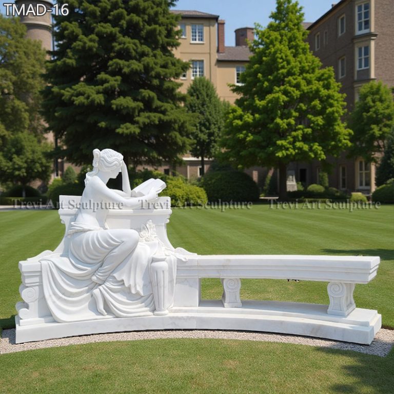 hand carving marble garden bench with lady statue for sale