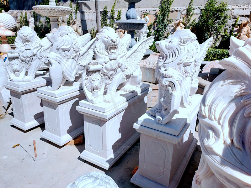 Large In-Stock Marble Lion Sculptures