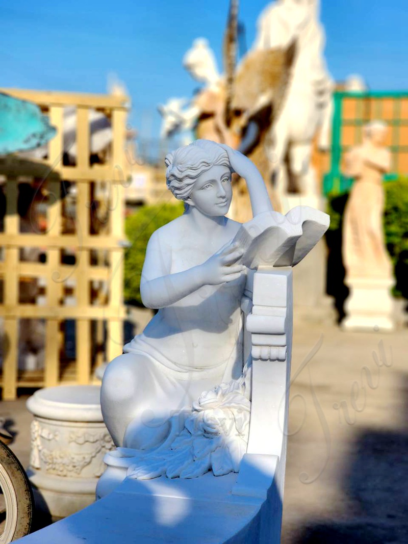 Marble Garden Bench with Lady Statue
