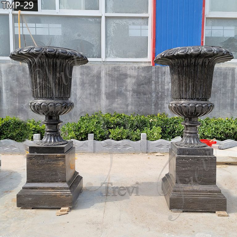 High-Quality Black Marble Planter in Pairs for Sale Garden Decor TMP-29