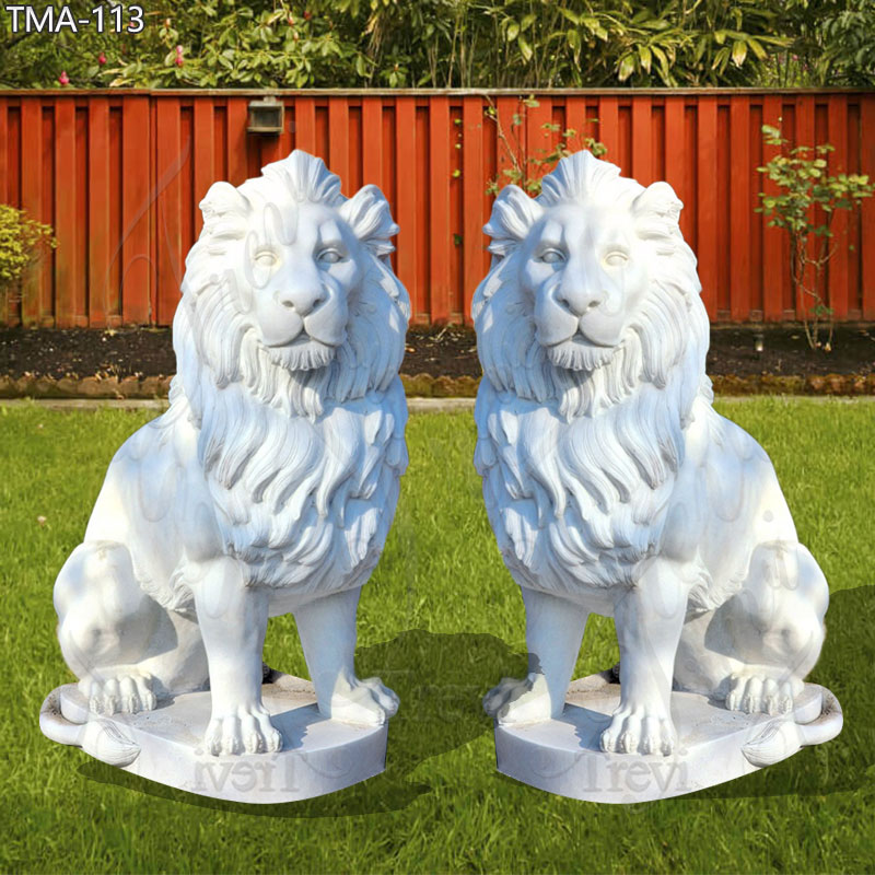 Life-Size White Marble Lion Statue for Home Entrance on Sale TMA-113
