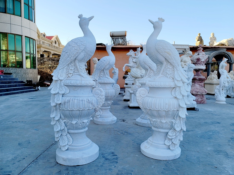 White Marble Peacock Planter