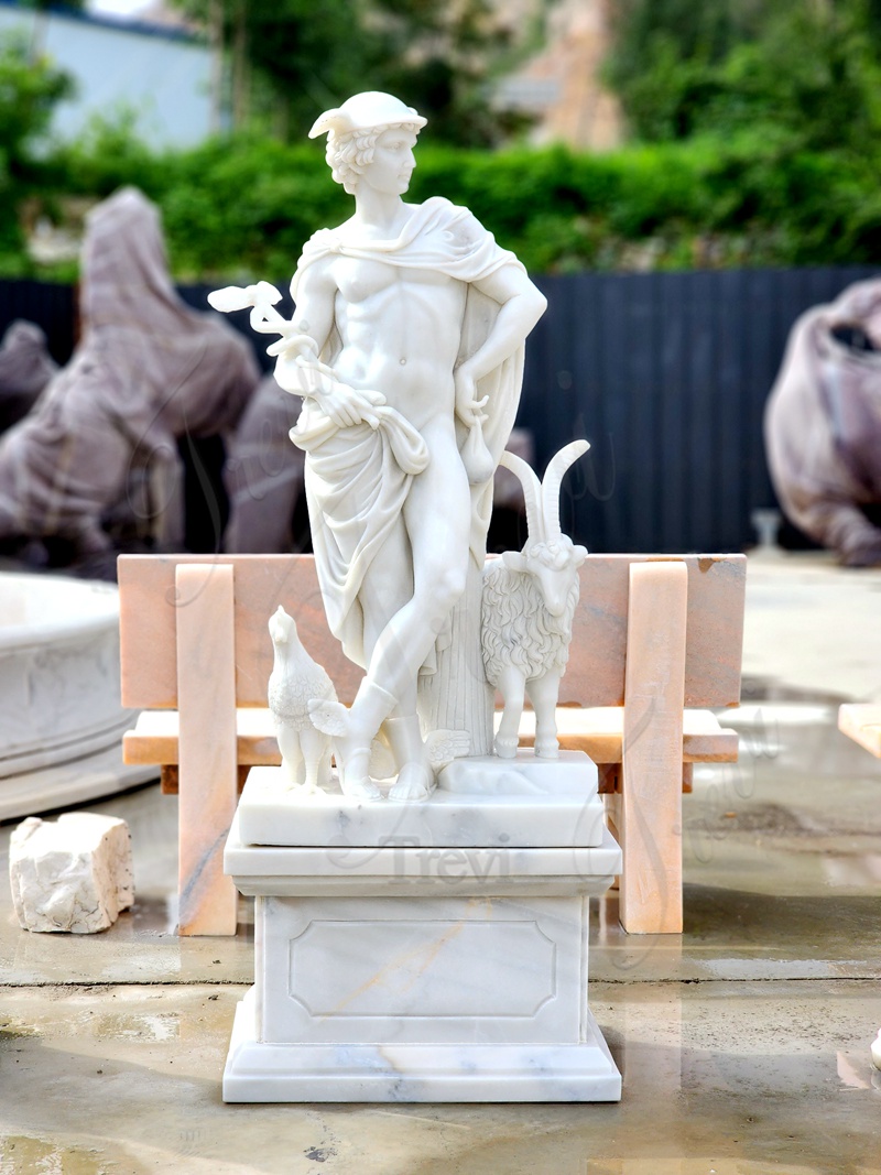 Life-Size Marble God Mercury Hermes Statue with Animal for Sale