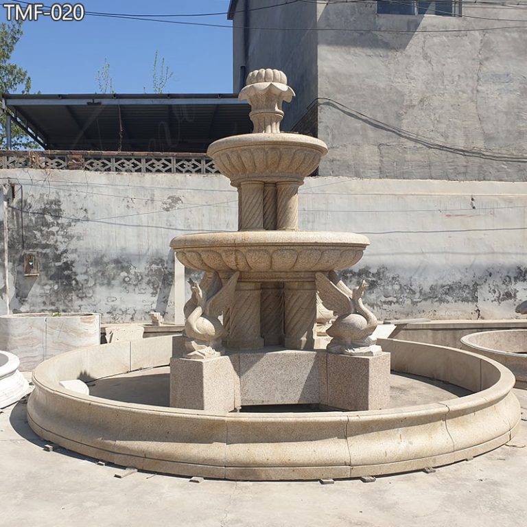 3 Tier Beige Marble Swan Fountain for Garden on Sale TMF-020