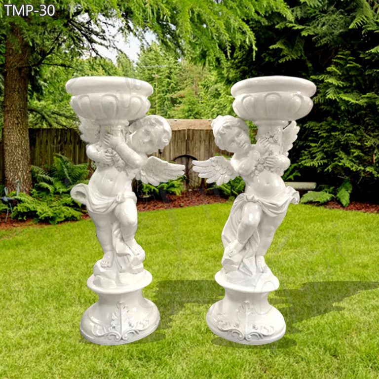 White Marble Planter with Angel Statue for Sale China Supplier TMP-30