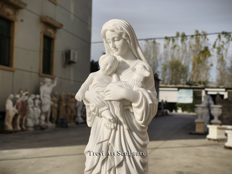 madonna and child with lamb statue details