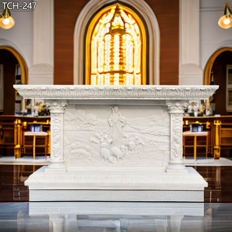 Catholic-Marble-Altar-with-Jesus-Shepherd-Relief-for-Sale