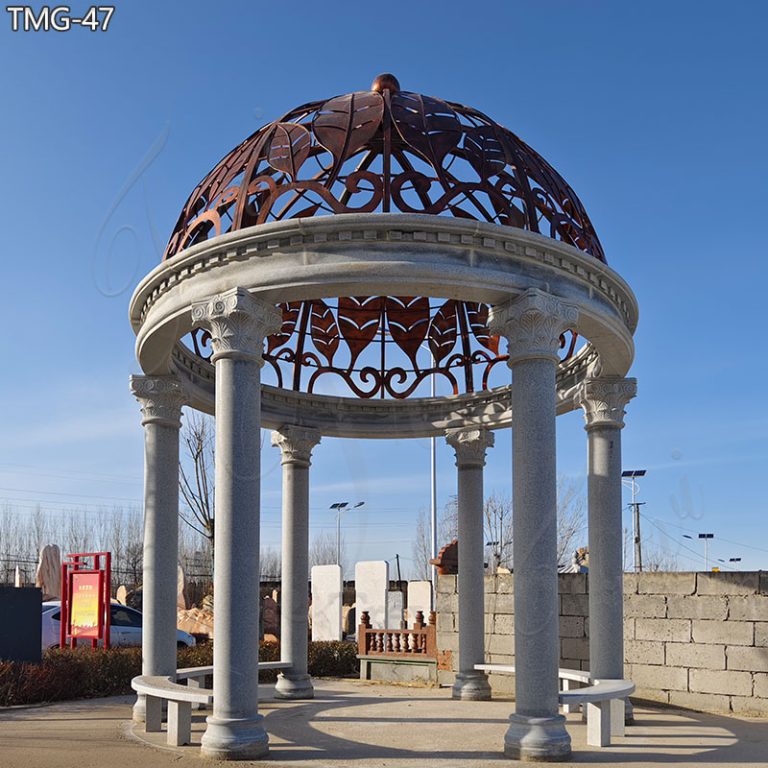 Marble-Gazebo-Outdoor-with-Metal-Dome-for-Sale