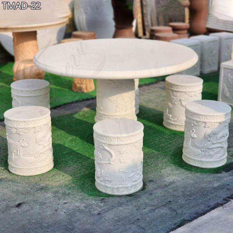 White-Marble-Outdoor-Table-with-Benches-Set-for-Garden