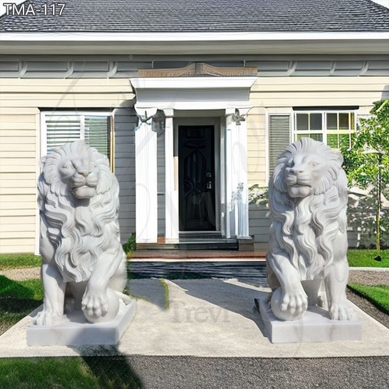 White-Marble-Lion-Statue-Lion-Statue-with-Ball-for-Home