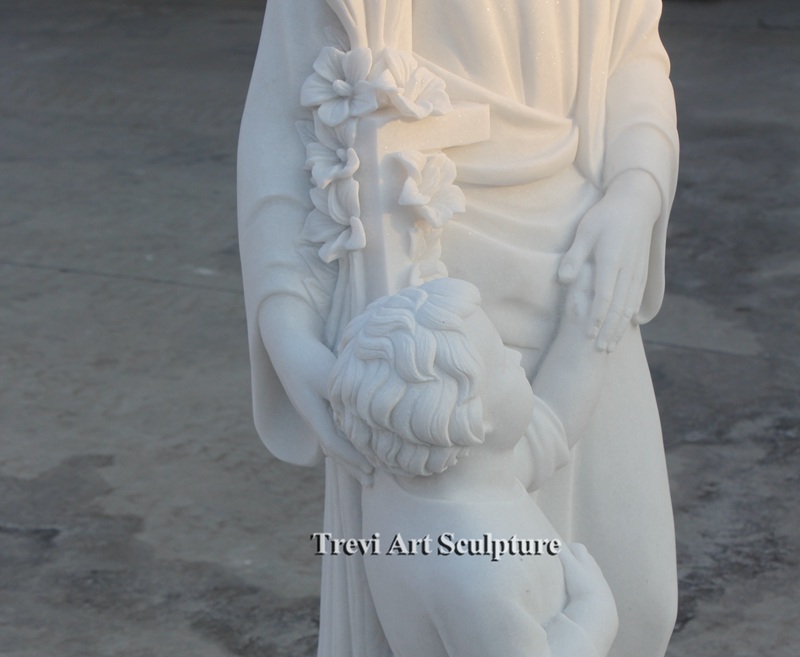 white marble st joseph and baby jesus statue details