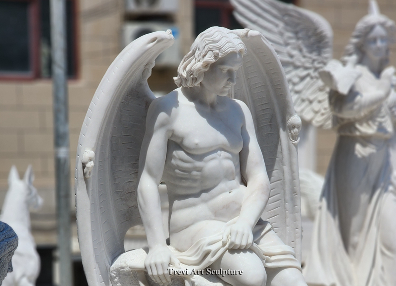 marble fallen angel lucifer sculpture detail