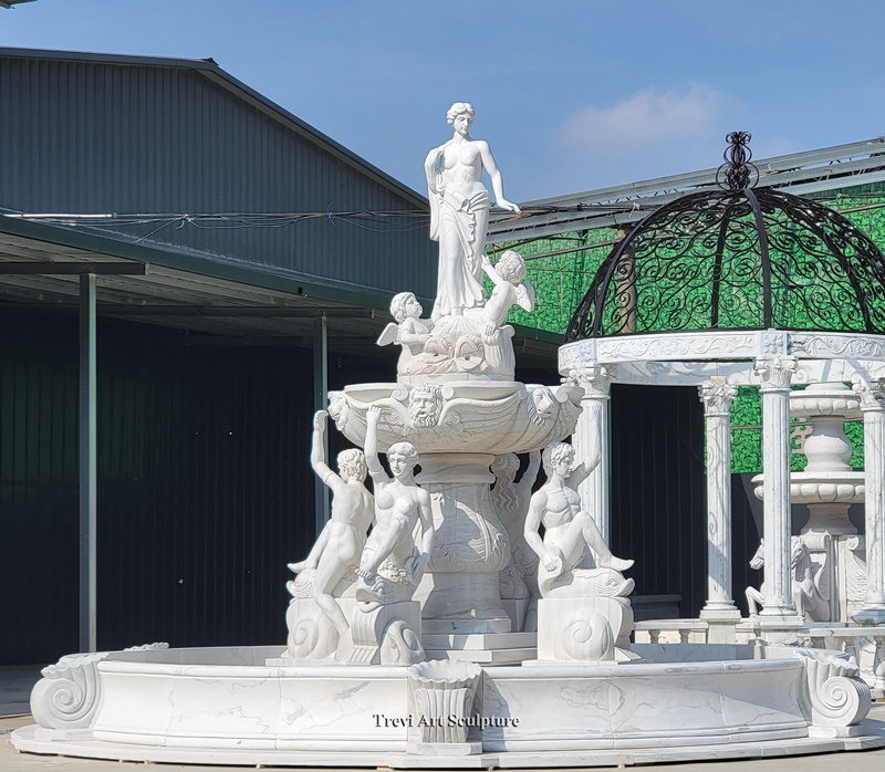grand marble fountain with greek statue