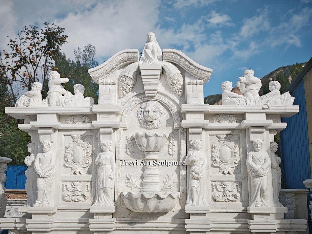 hand carved marble architectural wall fountain