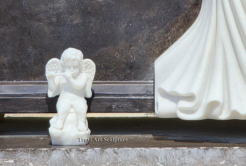 angel with granite bench headstone detail