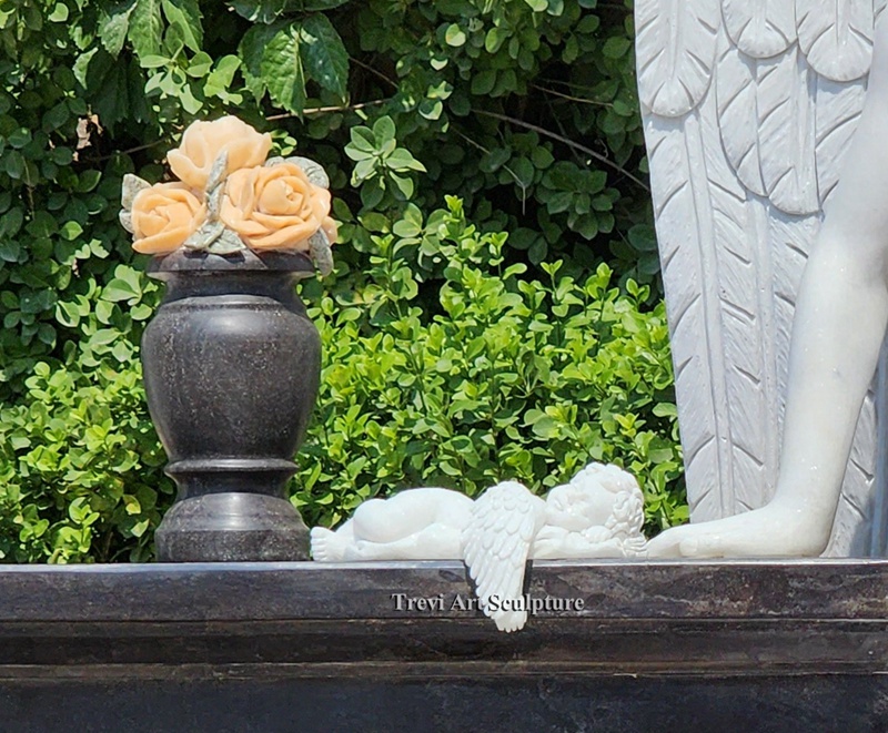 angel with granite bench headstone details