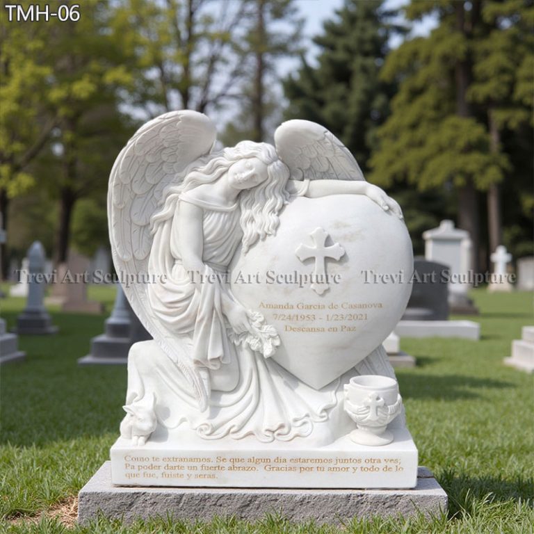 custom white marble angel headstone