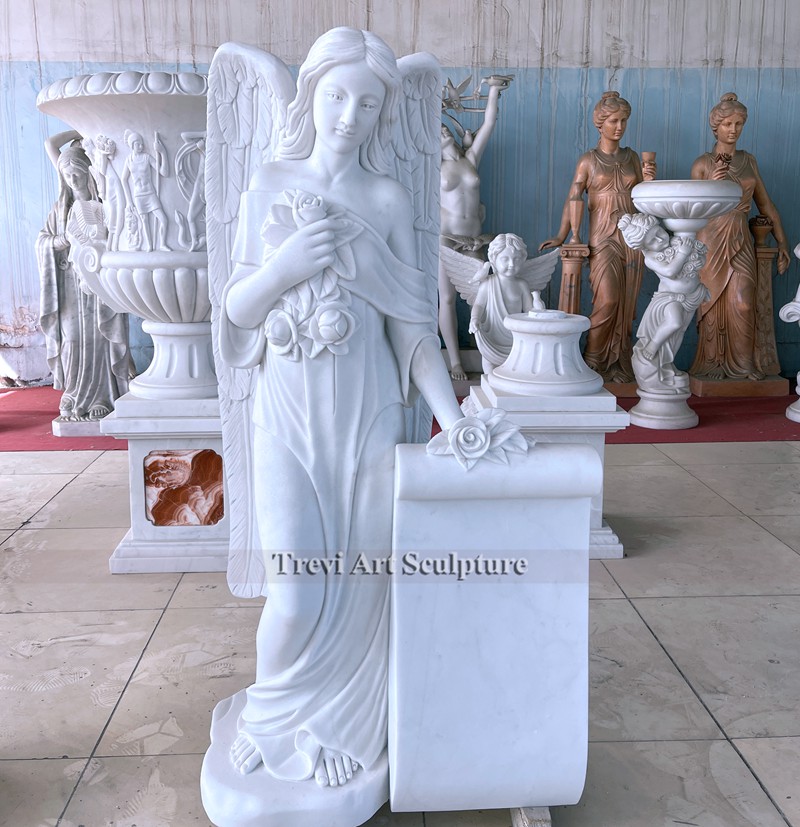 large marble standing angel headstone monument