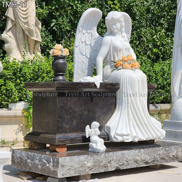 Angel with Granite Bench Headstone Memorial