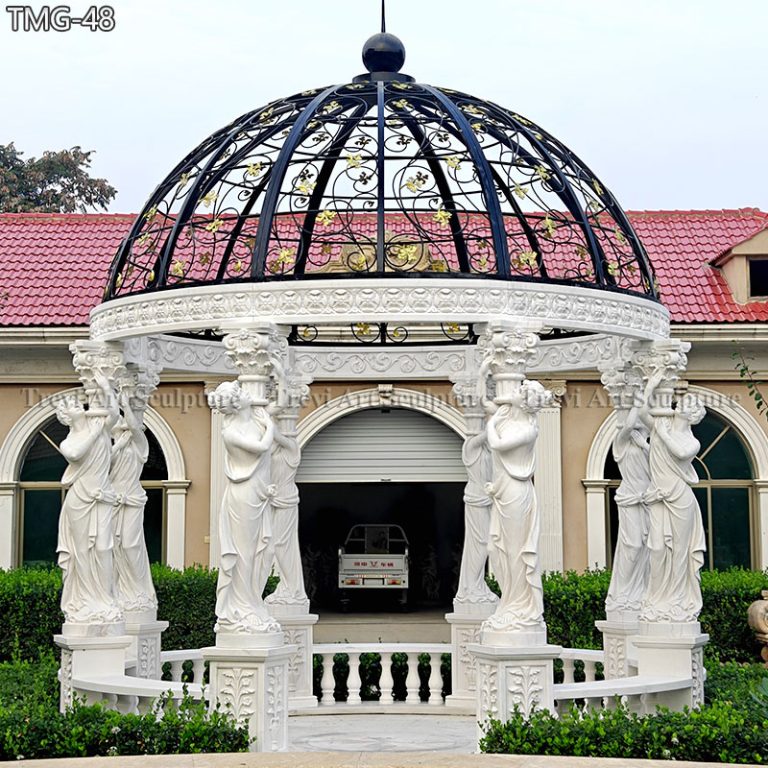 large stone pillar pergola with lady statue column
