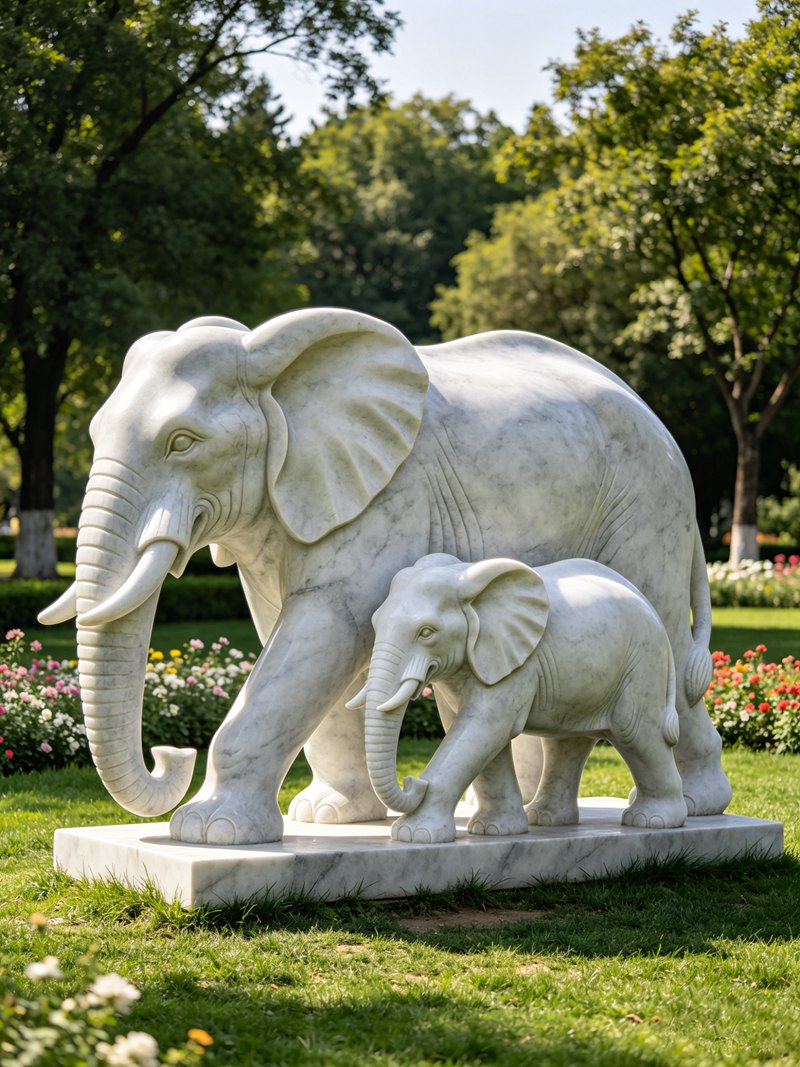 big elephant and baby elephant statue