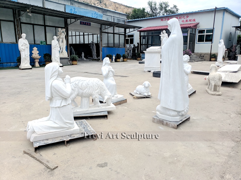 religious marble our lady of fatima statue with three children