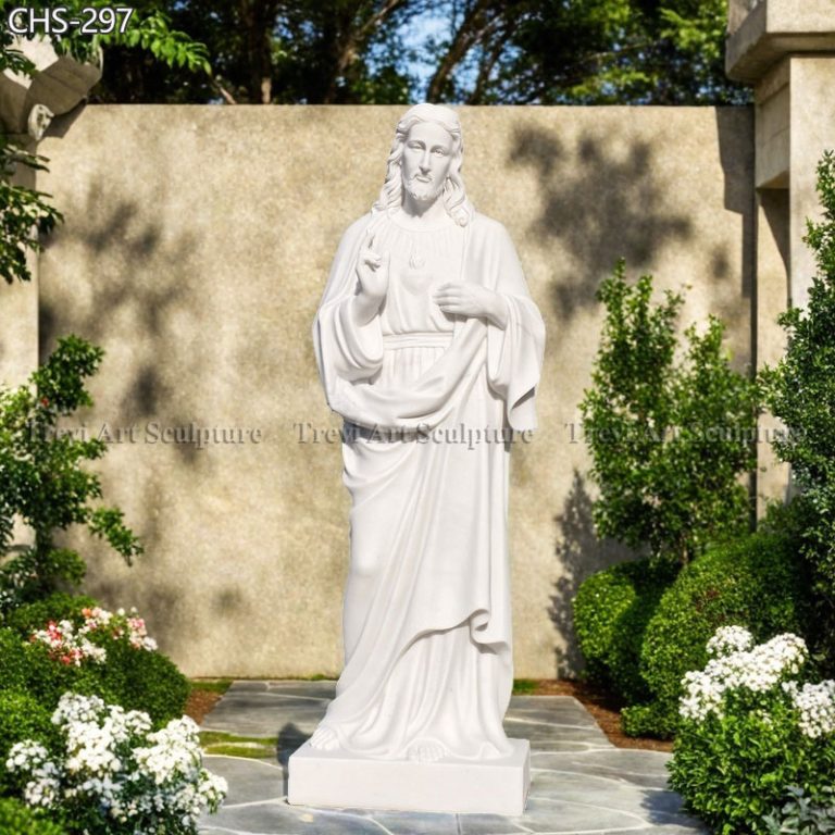 hand carved white marble sacred heart jesus statue for sale