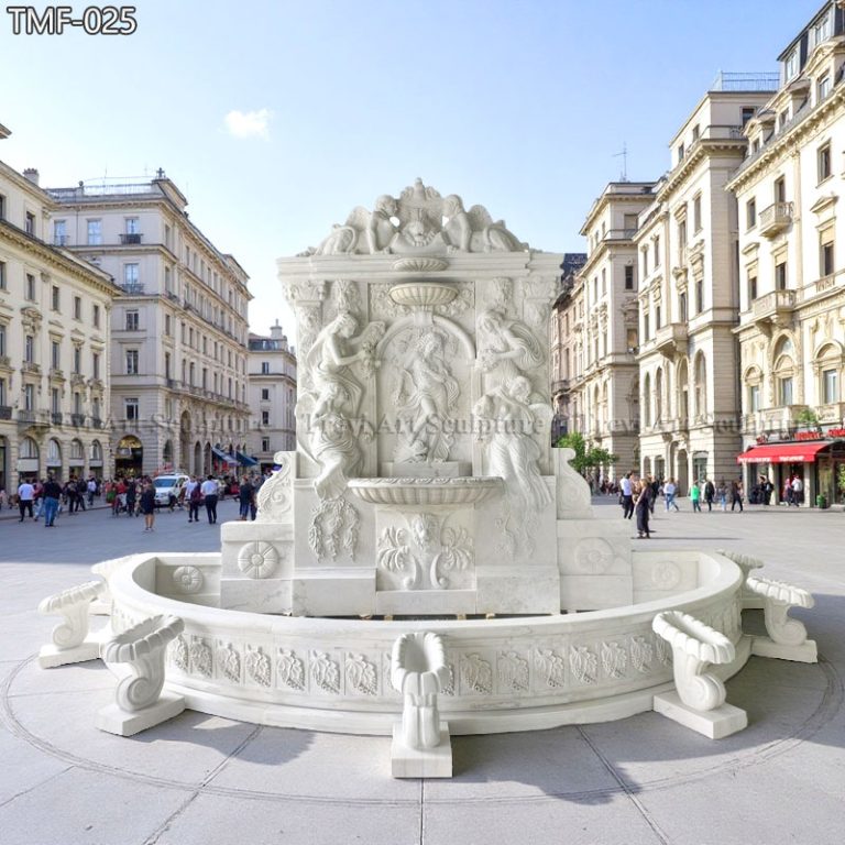 marble carved large wall fountain with relief